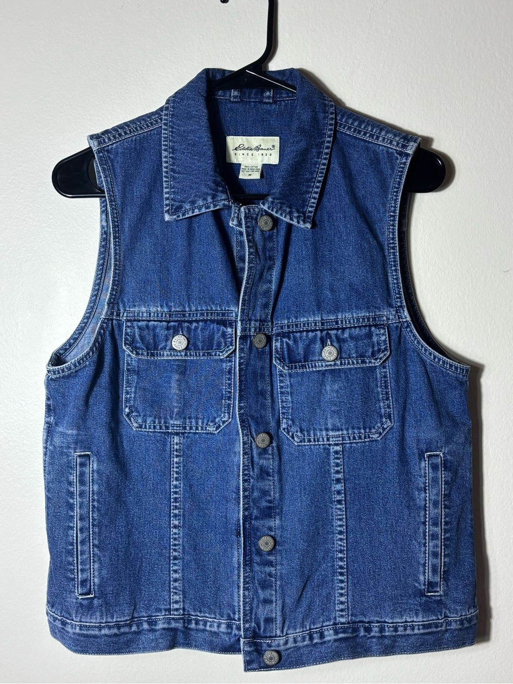 Vintage Y2K Eddie Bauer Womens Blue Button Up Denim Vest Size M